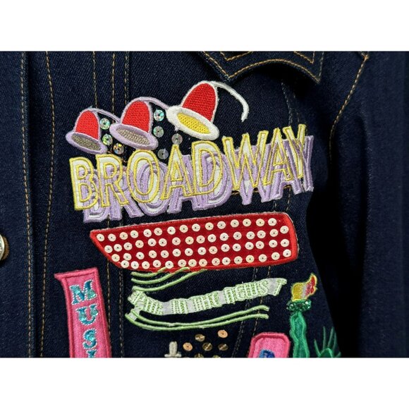 Diane's Essentials Women's New York Theme Beaded Embellished Denim Jacket Sz S - Picture 4 of 10